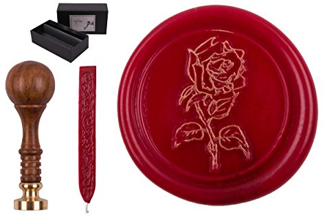 Siegelstempel Set Sigillum Gravur Rose + 1 Stange Siegelwachs im Geschenkkarton