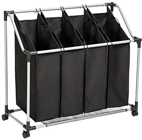 tectake® Wäschesortierer Wäschebox Wäschekorb Wäschesammler 4 Fächer Schwarz