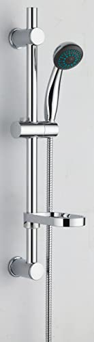 VeeBath Dura Round Shower Riser Rail Kit, Wall Mounted Shower Slide Bar with Soap Dish Bracket Chrome Adjustable Shower Head Holder Bar for Bathroom