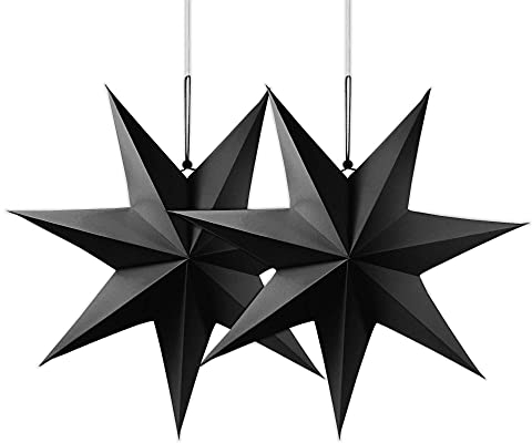 Frau WunderVoll® Faltsterne schwarz 2 Stück Durchmesser 40 cm, 7 Zacken geschlossene Oberfläche Feste Pappe, Weihnachten,Advent,Fenster Dekoration,Weihnachtsbaum