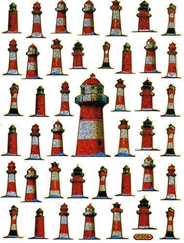 Leuchtturm Schifffahrt Turm bunt Aufkleber 43-teilig 1 Blatt 135 mm x 100 mm Sticker Basteln Kinder Party Metallic-Look