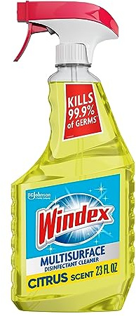 Windex Multipurpose Cleaner Disinfectant Spray Bottle, Fast Clean Surface Cleaner, Citrus Scent, 23 Fl oz