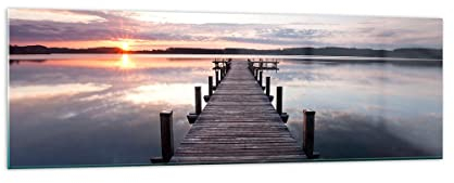 Panorama Bilder auf Glas 160x50cm Glasbild Fußgängerbrücke See Sonnenuntergang Abend Groß XXL Wanddeko Schlafzimmer Küche Wandbilder Dekoration Wohnzimmer Modern Wand Kunstdruck Art GAB160x50-2635