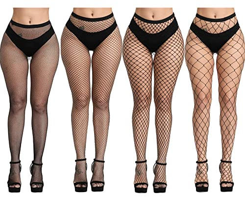DRESHOW 4 Paar Sexy Strümpfe Strumpfhosen Netzstrumpfhosen Netzstrümpfe Hohe Taille Fischernetz Strumpfhosen für Damen