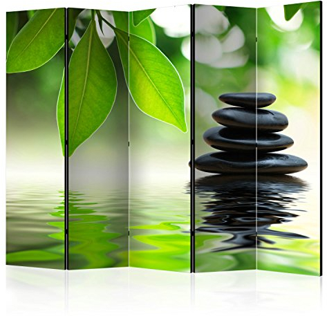 RAUMTEILER/PARAVENT B&D XXL - Paravent Raumteiler Innen Spa Zen 225x172 cm 5-teilig Einseitig Raumtrenner Trennwand Holz Room Divider Spanische Wand Raum Abtrennung schwarz grün b-B-0184-z-c