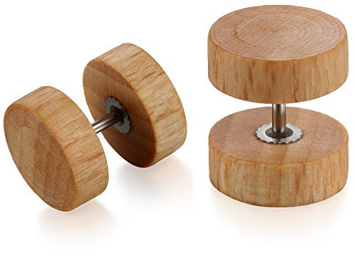 Flongo Holz Ohrstecker 12mm Knopf Männer Frauen Ohrringe, Holz Ohrstecker Gestüt Stecker Ohrringe Holz Farbe Braun Schwarz Fake Plug Tunnel Ohrstecker Piercing Ohrschmuck braun