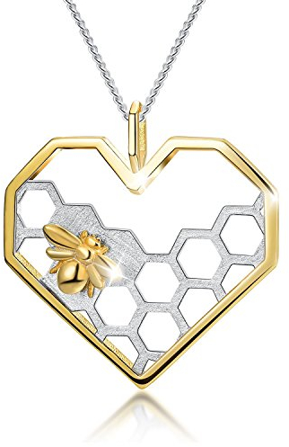 ✦ Geschenke für Weihnachten ✦Springlight Kette für Damen S925 Sterling Silber Kette mit Anhänger Biene und Honigwabe Anhänger,Kettenlänge:43cm.Handgemachte Schmuck Geschenk für Frauen und Mädchen.