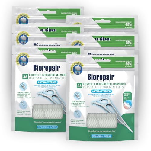 Biorepair, Forcelle Interdentali Monouso Con Microrepair® per Spazi Regolari e Stretti, per Igiene Orale, Ripara-Smalto, Aroma Menta Fresca, Pacco da 6 x 36 Pezzi