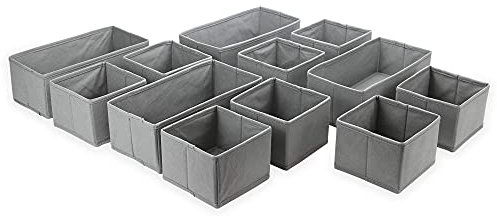 Fabric Storage Cubes Grey – Set of 12 Foldable Wardrobe Organiser Boxes with Handles – Closet Shelf & Drawer Bins for Clothes, Baby, Toys | M&W