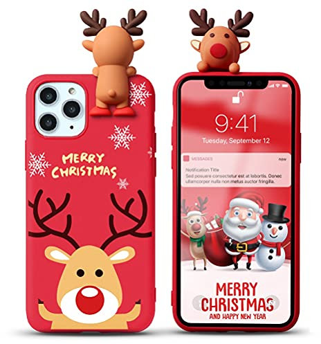 Yoedge Cover per Apple iPhone XR 6,1, custodia in silicone rosso con 3D cartone animato cervo motivo, regalo di Natale custodia morbida antiurto protezione custodia per iPhone XR, cervo 6
