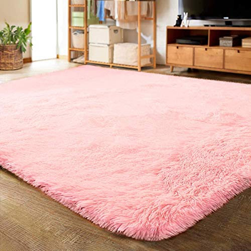 Tapis Faux en Peau de Mouton, Moquette Chambre, Faux Peau de Mouton Non-Inflammable, pour Chambre à Coucher, Salon, Crèche, Rose Clair, 120 x 220 cm