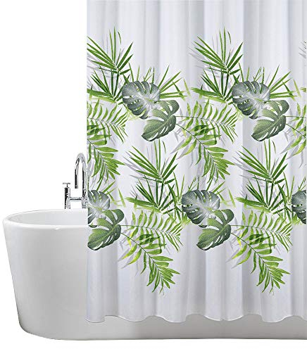 ANSIO Rideau de Douche résistant à la moisissure 180 x 180 cm (71 x 71 Pouces) | 100% Polyester - Motif Feuilles - Vert Palmier