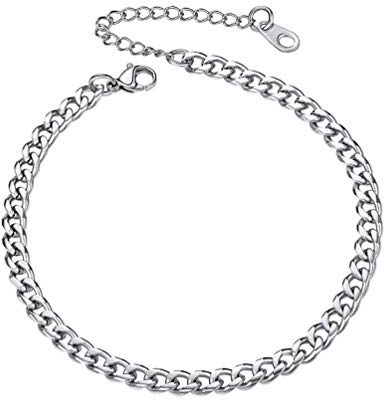 PROSTEEL klassische Fußkette für Damen Mädchen Edelstahl 4,8mm Panzerkette Fußarmband 22+5cm verstellbar kubanische Fußkettchen für Männer Jungen Sommer Schmuck Accessoire