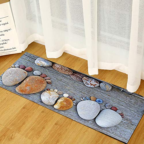 Morbuy Fußmatte Innenbereich und Aussenbereich, 3D Drucken Flanell Flur Teppich Wohnzimmer rutschfest und Waschbar Praktische Fußabtreter (40x60cm,Fußabdruck Stein)