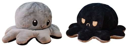 KUNSTIFY Plüschtier Oktopus Stimmungs Oktopus Kuscheltier Octopus plüschtier für Mädchen, für Frauen, für Kinder und die Ihre Laune ausdrücken wollen Geschenk für Freundin (grau/schwarz)