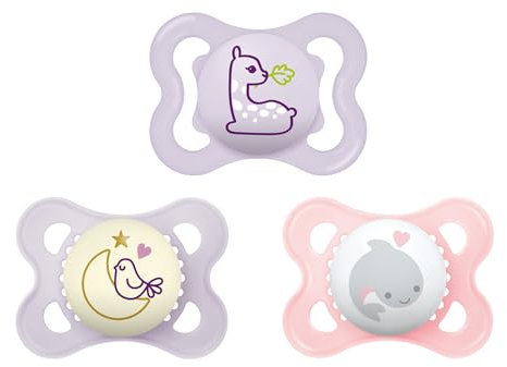 MAM Variety Pack Baby Pacifier, Includes 3 Types of Pacifiers, Nipple Shape Helps Promote Healthy Oral Development, 3 Pack, 0-6 Months, Girl