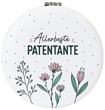 Manahia Taschenspiegel Patentante mit Baumwollbeutel - Allerbeste Patentante - Patentante Geschenk, Handspiegel - Patin Schmuck - Taufgeschenk, Patentante Geburtstag