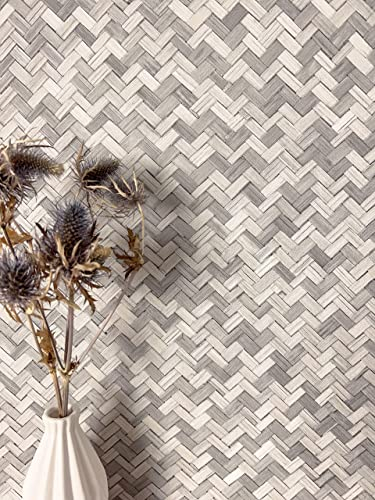 Newroom Tapete Grau Vliestapete Rattan-Optik - Strukturtapete Uni Taupe Fischgrätenmuster Korbgefelcht Flechtmuster Landhaus Unitapete inkl. Tapezier-Ratgeber