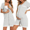Uniexcosm Maternity Nursing Nightdress, Women's Short Sleeve Nightwear Soft Button Down Nightgown Stripe Sleepwear Maternity Pyjamas Nightshirt Light Grey