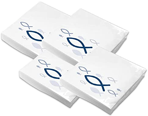 itenga Servietten Papier Fisch 30 x 30 cm 3-lagig 80 Stück für Taufe Kommunion Konfirmation Jungen und Mädchen (Blau)
