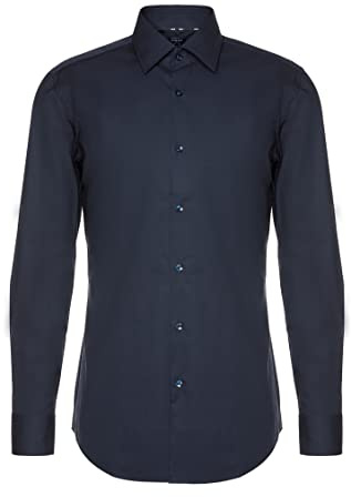 BOSS Herren H-HANK-C1-214 Slim-Fit Hemd aus elastischer Baumwoll-Popeline mit bügelleichtem Finish Dunkelblau 45