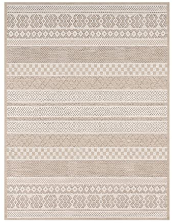 TT Home In-& Outdoor Teppich Wetterfest Balkon Küche Wohnzimmer Boho Rauten Design, Farbe: Beige, Größe:60x100 cm