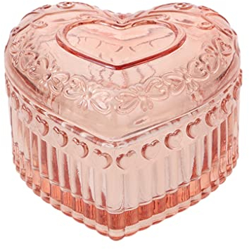 MEETOZ Boîte à bijoux en verre en forme de cœur avec couvercle – Petit organisateur de rangement couvert pour femmes, coffre au trésor, cadeau souvenir pour femmes et filles