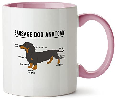 Hippowarehouse Sausage Dog Anatomy - Dachshund Printed Mug Various Colour Options Ceramic Cup Kitchenware 11oz