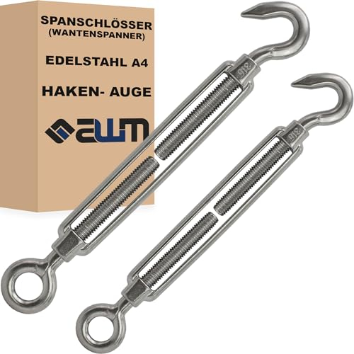 Edelstahl VA4 Seilspanner Wantenspanner Drahtseil Spannschloss Drahtspanner Spannschraube Spanner - 2 Stück (Haken x Auge (Offen) - M10)