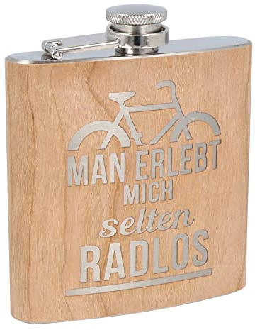 Spruchreif | Gravierter Edelstahl Flachmann | Holz Flachmann mit Gravur Fahrrad | Alkohol Flachmann | Outdoor Geschenk | Radsport | Geschenk für Radfahrer und Mountainbiker