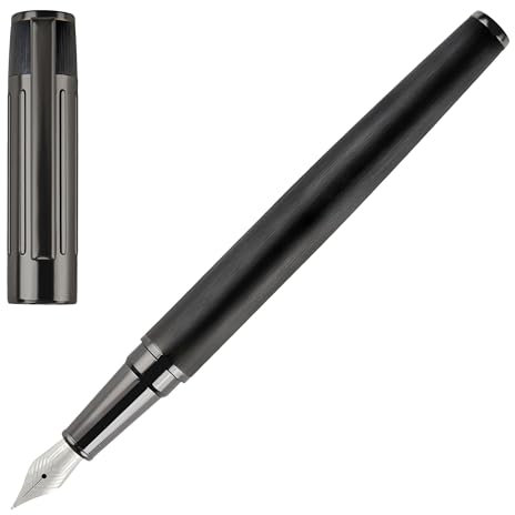 Hugo Boss Gear Ribs Füllfederhalter aus Messing und Aluminium in der Farbe Black, Länge: 13,8cm, Federstärke: M, HSV3062A