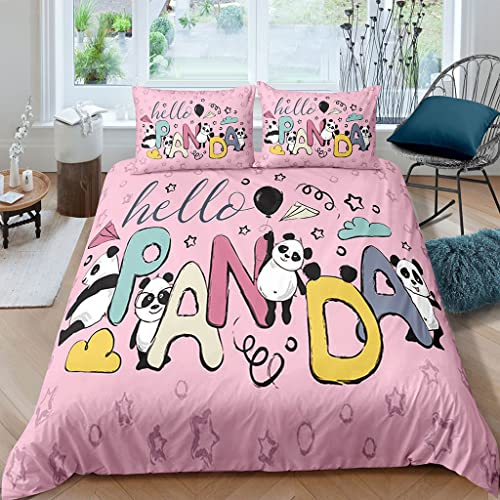XPINGO Kinder Bettwäsche Panda 135x200 cm 4teilig Jungen und Mädchen 100% Mikrofaser Sommer Weiche Winter Warm Bettbezüge 3D Kawaii Panda Bettbezug mit 2 Kissenbezüge 80x80 cm