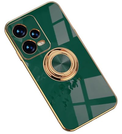 XINYEXIN Hülle für Xiaomi Redmi Note 12 Pro Plus 5G mit Ringständer | SilikonHülle, Elektroplattiertes Design, 360 Grad Drehbar, Ringhalter, Stoßfest Kratzfest, Dunkelgrün