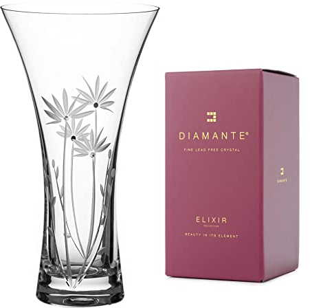 DIAMANTE Swarovski Trumpet Shaped Vase Bloom - Hand Cut Flower Decoration with Swarovski Crystals - 25cm