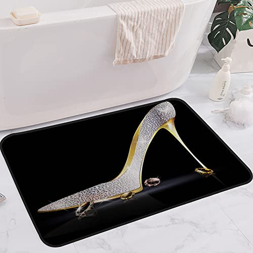 FALOME Badematte rutschfest, Badezimmerteppich super absorbierende, Badvorleger Waschbar, Fashion Lady High Heel Schuh mit Diamanten ohne Glitzer,für Badewanne Dusche Badezimmer Home