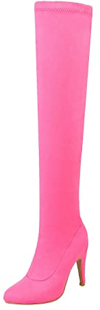 DAIFINEY Damen Herbst und Winter Candy Farbe Stöckelschuhe schmale und hohe Overknee-Stiefel Lammfell Gefüttert Damen