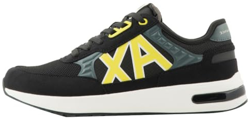 Armani Exchange Men's Dusseldorf Embossed Geometric Motifs Sneaker Lace up Black+ Grey+ Yellow,42