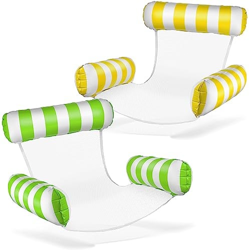 Balinco Fauteuil de natation gonflable pour piscine - Avec dossier et accoudoirs - Parfait pour la détente - Vert/blanc