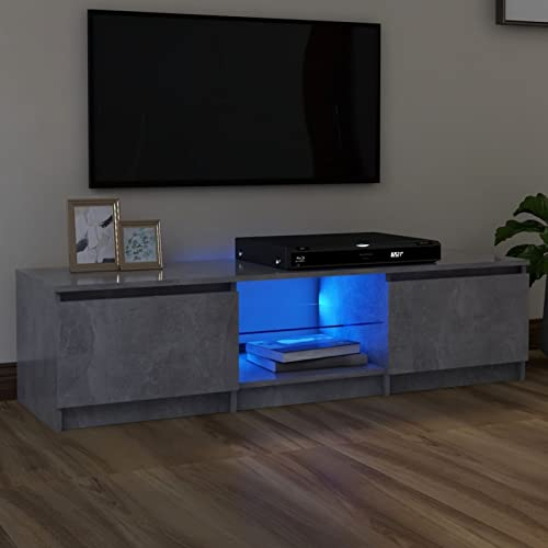 Camerina TV-Schrank mit LED-Leuchten Betongrau 140x40x35,5 cm TV Schrank Lowboard HäNgend TV-Schrank Mit Schublade Seitbord Wohnzimmer