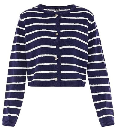 Dreimaster maritim Women's Damen Kleiner duftender, kontrastierender, gestreifter Strickpullover Marine Weiss Streifen Größe M/L Cardigan Sweater, Medium