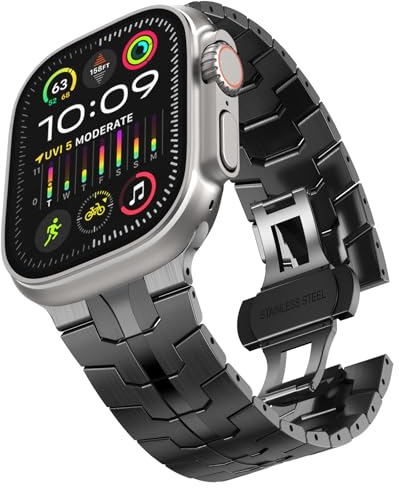 KADES Titanarmband für Apple Watch Armband 49mm 46mm 45mm 44mm, Luft-und Raumfahrt Taugliches Titan Metall Armband für iWatch Ultra 2, Ultra, Series 10/9/8/7/6/5/4/3/2/1, Schwarz