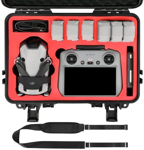 keketoha Mini 4 Pro Waterproof Hard Carrying Case for Fly More Combo Accessories, Fits for DJI RC 2/RC Remote with Neck Strap (Black)
