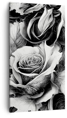Moderne Impression sur Toile Fleurs Des Roses Noir Et Blanc Image Tableau Decoration Murale 45x80cm Deco Cadre Salon Chambre Cuisine Vertical Petit Tableaux Decoratifs Muraux Art Wall PA45x80-5623