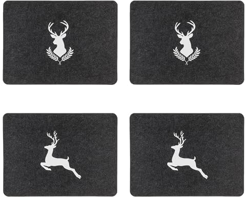 Tischset 4er Set Hirsch Motiv Filz Dunkelgrau Platzset 44x32 cm Untersetzer Dekoration