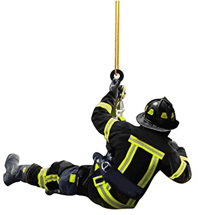 Weihnachten Deko,2D Acryl Feuerwehrmann Anhänger Weihnachtsschmuck,Weihnachten Weihnachtsbaum Anhänger Dekoration Autospiegel Dekoration,Weihnachtsdeko Feiertagsdekoration Funny Auto (F, One Size)