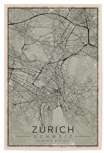 artboxONE Poster 30x20 cm Städte/Zürich Züri Vintage CityMap - Bild Stadt zürich Poster von zürich Retro