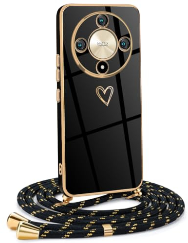 Mkej Custodia con Collana per Honor Magic 6 Lite 5G, Cover Donna Cuore amore con Cordino, Case con Laccio Tracolla Elettrolitico TPU Cover con Collana per Honor Magic 6 Lite 5G