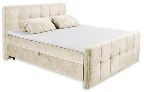 VALETTA 6 Boxbett 160x200 in Cream - Bequemes Doppelbett mit Bettkasten & Komfortschaum Topper - 165 x 115 x 224 cm (B/H/T)