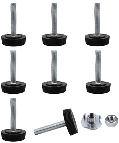 SKIR'CO Lot de 8 Pieds de Nivellement M6 x 30 mm, Ronds Réglables 25 mm de Diamètre, Filetés M6 Avec Écrous