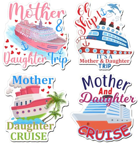 Hoteam 4 Pcs Mother Daughter Cruise Door Decorations Magnetic Large Cruise Ship Door Magnets Funny Waterproof Nautical Magnets for Carnival Cabin Stateroom Fridge Car